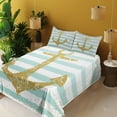 thumbnail image 3 of Ambesonne Vintage Fitted & Top Sheet Set with Shams, Marine Golden Anchor, Pale Blue White, 3 of 5