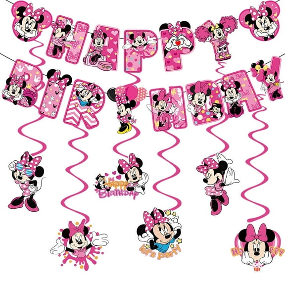 Minnie  Birthday Decoration,  Bunting Garland and Hanging Decoration, Happy Birthday Banner Decorations, Theme Birthday Banner Party Decoration for Kids Birthday Party