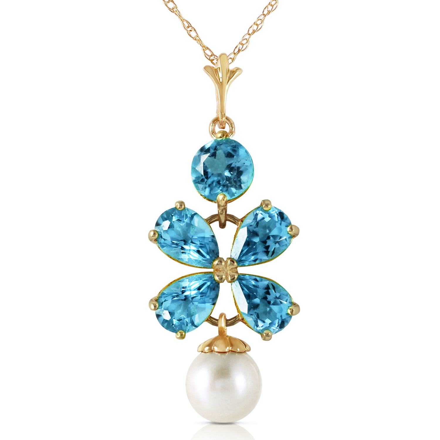 Galaxy Gold 14K Solid Gold 3.65 Carat Natural Blue Topaz Pendant Necklace for Women - Yellow Gold Fine Jewelry