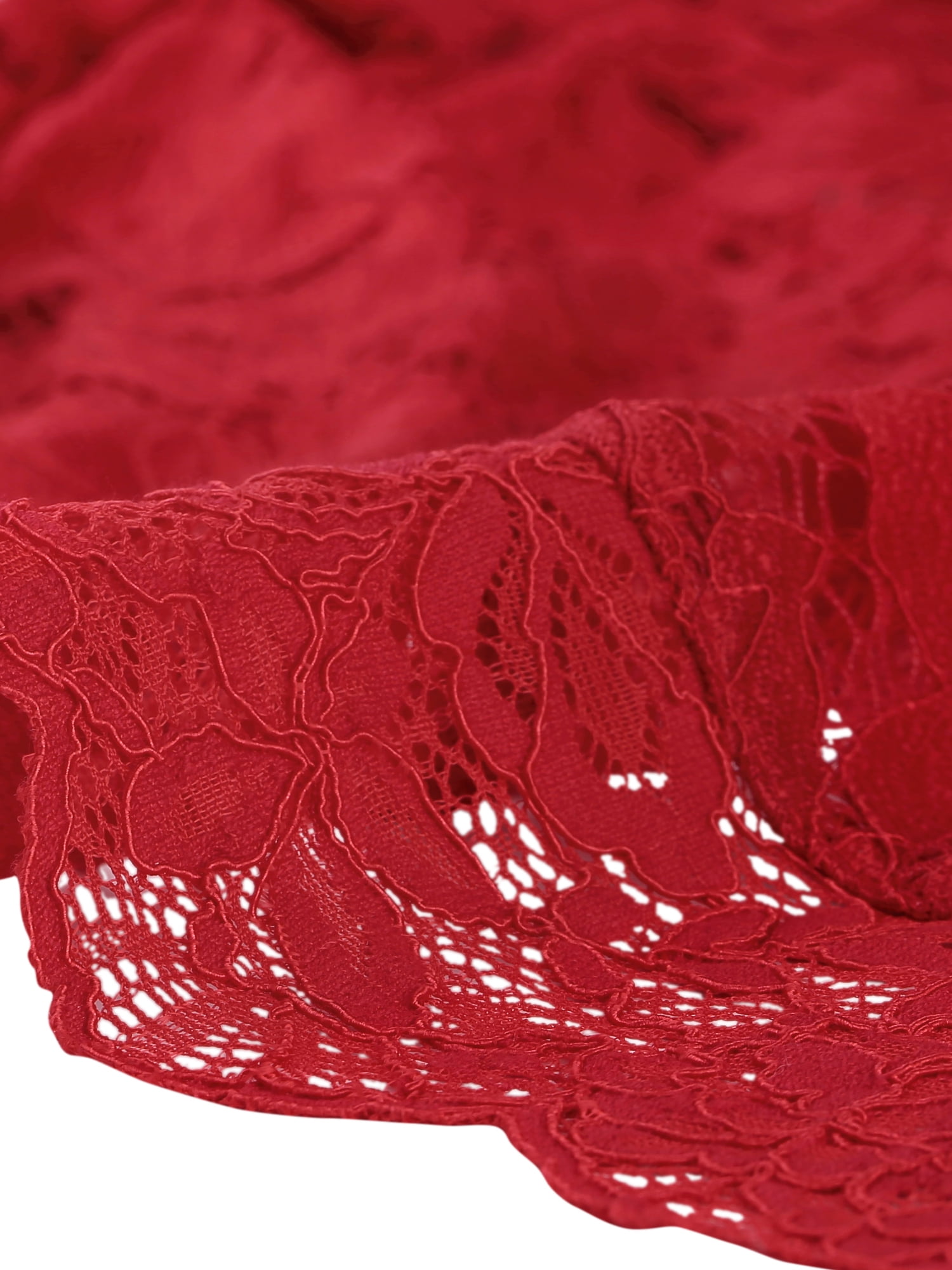 DARING DIVA 3/4 Sleeve Sheer Floral Lace Shrug Top XS Deep Red