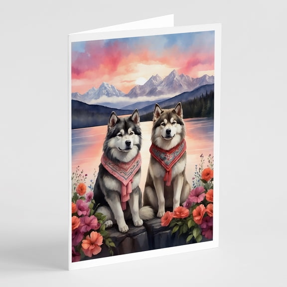 Alaskan Malamute Two Hearts Greeting Cards Pack of 8 7 in x 5 in