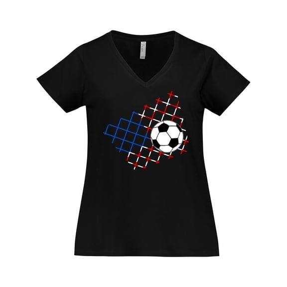 Inktastic Soccer Ball, Net with American Flag Colors Women's Plus Size V-Neck T-Shirt