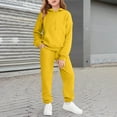 thumbnail image 2 of Ulanda Girls 2 Piece Outfits Tracksuit Drop Shoulder Hoodie Half Zip Sweatshirt and Sweatpants Joggers Set with Pockets (Yellow, 13-14 Years), 2 of 7