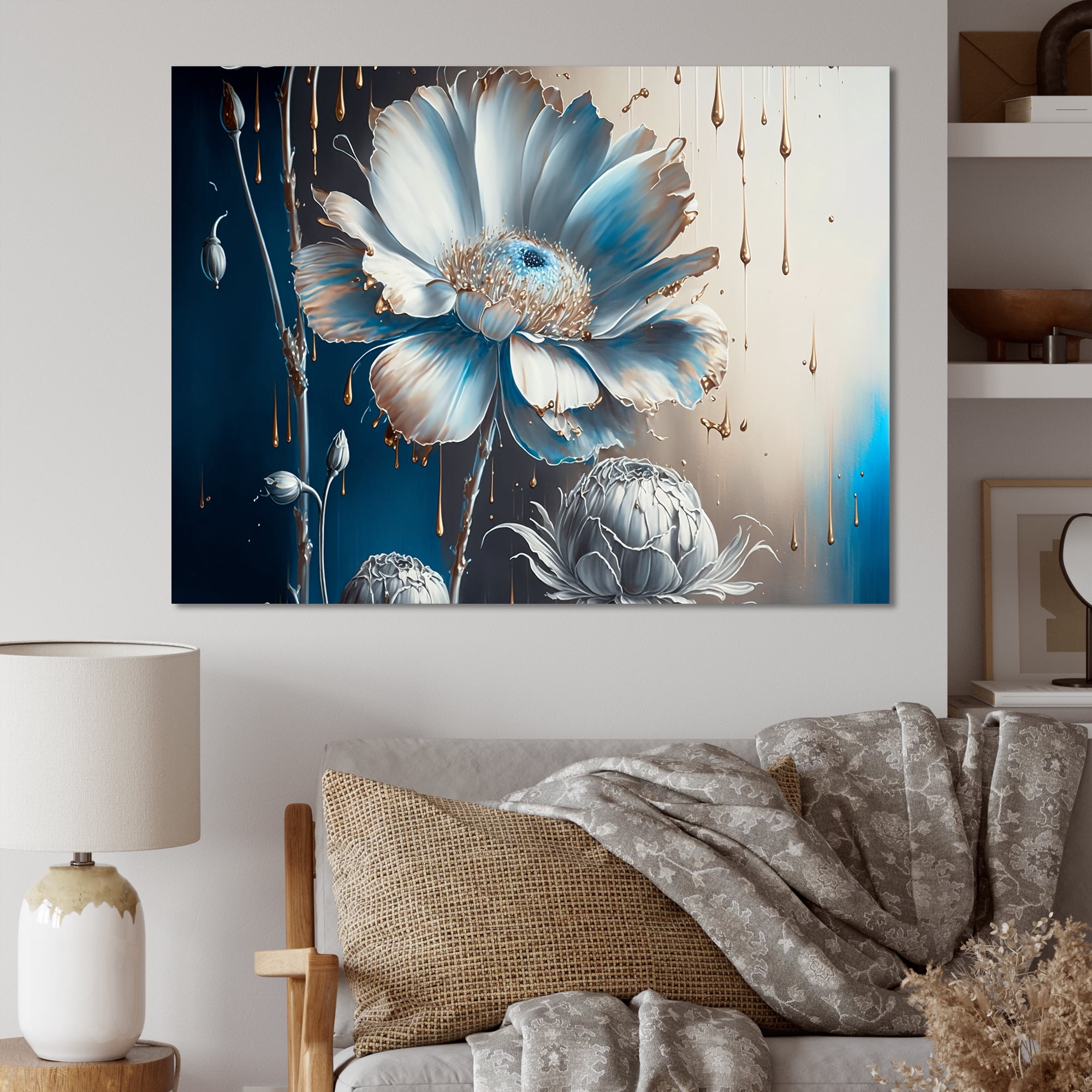 Designart Ice Blue Daisy IV Canvas Wall Art