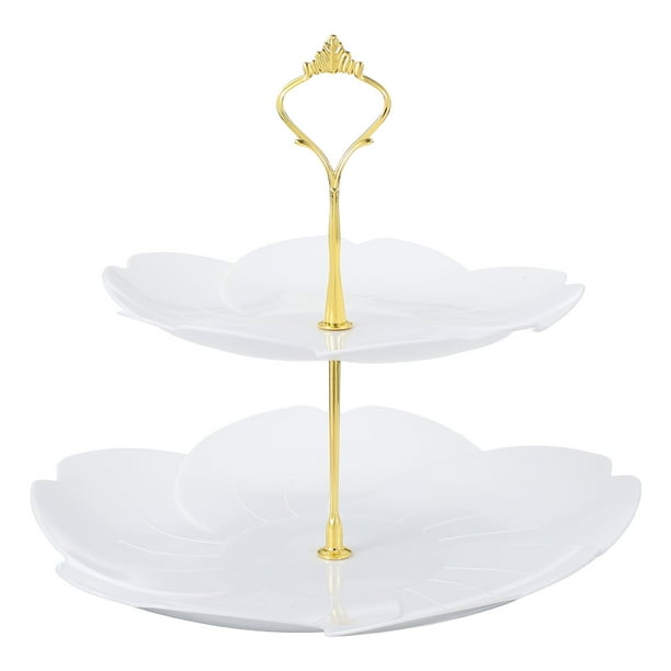 Soporte para cupcakes de 2 niveles Uxcell, bandeja de servicio redonda en niveles de 20/25cm para decoración de mesa de cumpleaños de postres y frutas, blanca (Loto)
