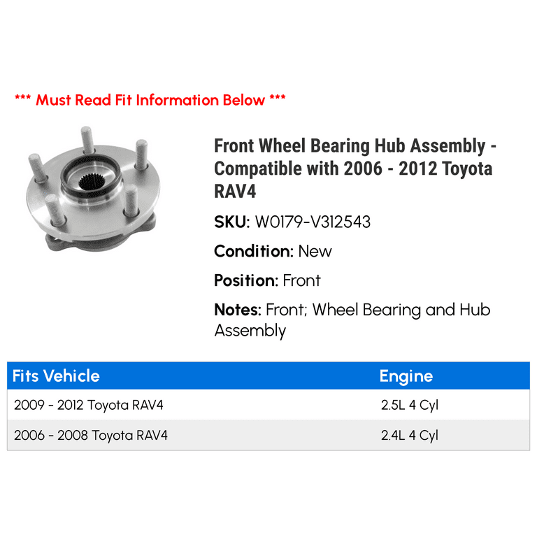 4-Cyl FWD Front Wheel Bearing And Rear Hub For 2006 2007 2008 - 2012 Toyota Rav4 - Foto 2