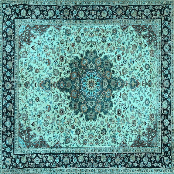 Ahgly Company Indoor Square Medallion Light Blue Traditional Area Rugs, 6' Square