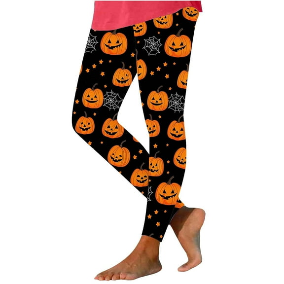 Tnhcen Women's Halloween Spooky Pumpkin Print Yoga Pants - Festive Stretch Leggings with Bat Motifs Fitted Activewear for Yoga & Parties Soft Brushed Fabric S-2XL
