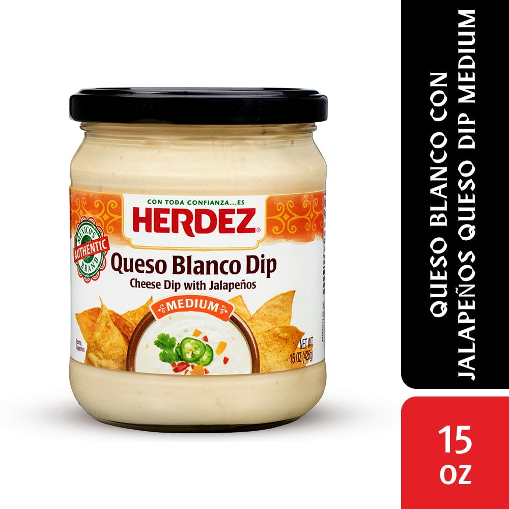 Herdez Queso Blanco Dip, Cheese Dip with Jalapenos, Medium, 15 Oz