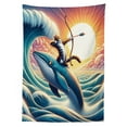 thumbnail image 2 of Ambesonne Nautical Tablecloth Rectangular Table Cover, Archer Wild Cat on a Whale, 60"x90", Teal Purple and Orange, 2 of 3