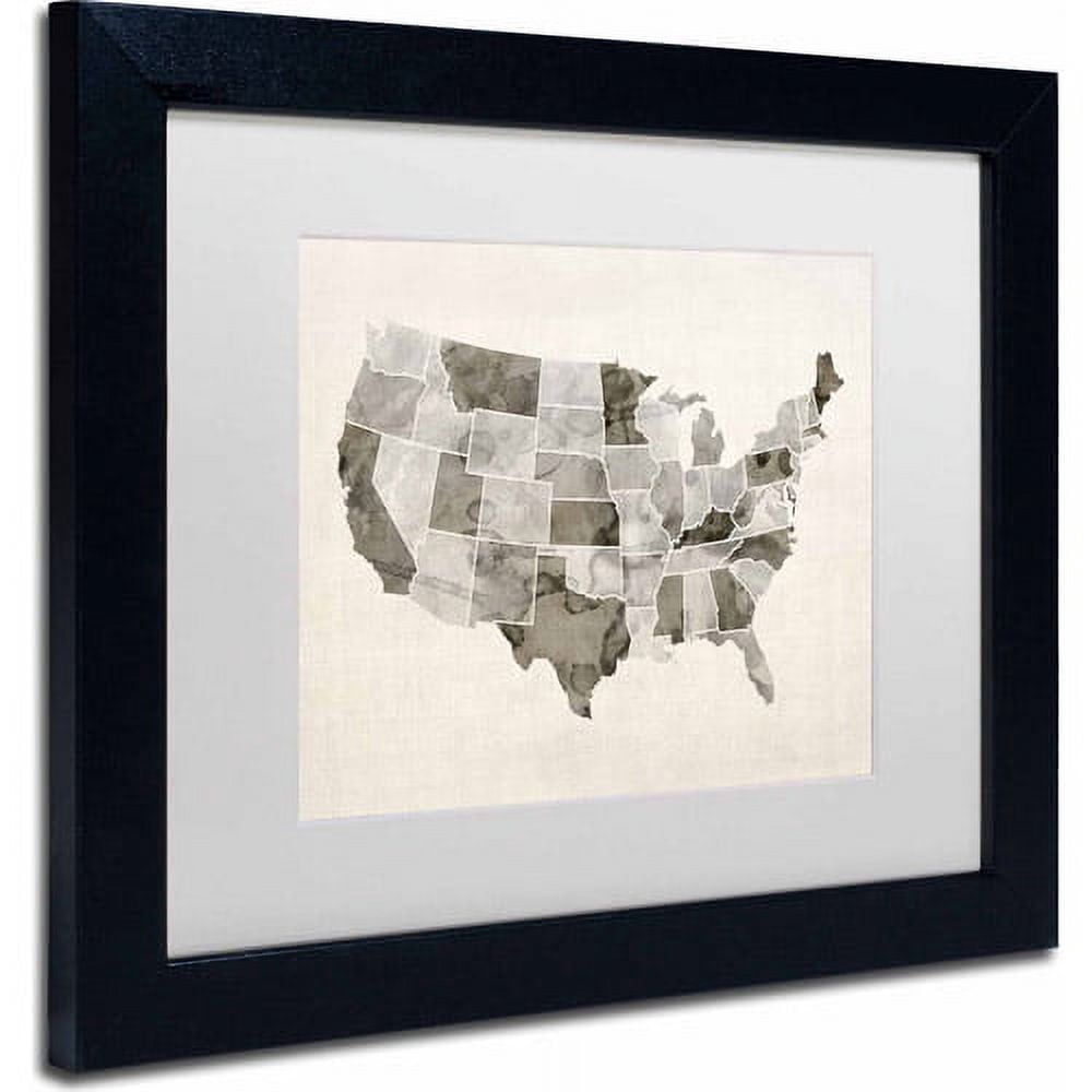 Trademark Fine Art "United States Watercolor Map" Canvas Art by Michael Tompsett, White Matte, Black Frame