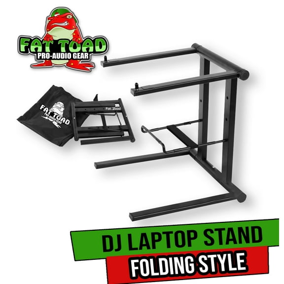 Fat Toad DJ Laptop Stand with Sub-tray Shelf - Folding Style Pro Audio Computer Table Top Rack Stand Mount for iPads & Tablets & Portable PC Gear Clamp Holder Perfect for Stage, Home or Office