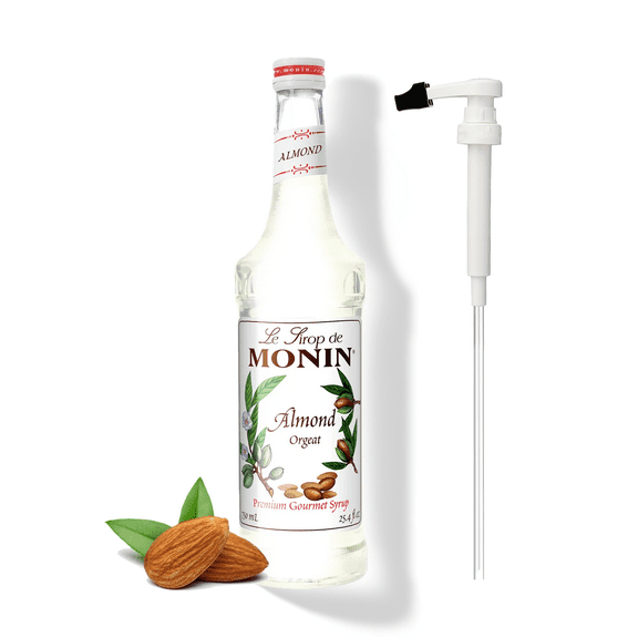 Monin Almond (Orgeat) Flavouring Syrup, 25.4 fl oz Glass Bottle   White Pump
