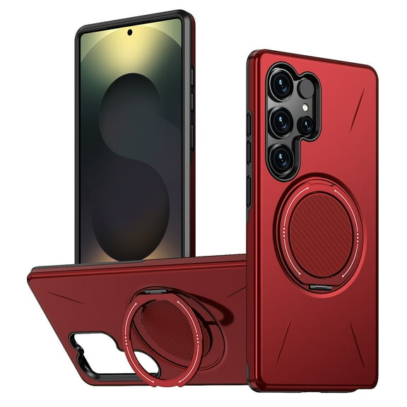 Magnetic For Samsung Galaxy S25 Phone Case,360° Rotatable Ring Kickstand,Compatible with Mag-safe,Anti-Drop Protection,Heavy Duty Shockproof Anti-Scratch Rugged Phone Case Cover,Red
