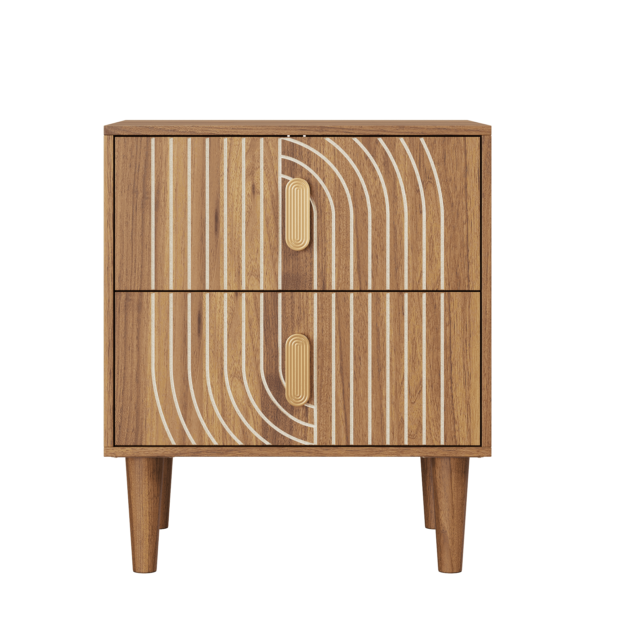 Nightstand Bedside Table 18 Inch, Double Drawer Storage with Solid Wood Legs for Bedroom Living Room, Walnut