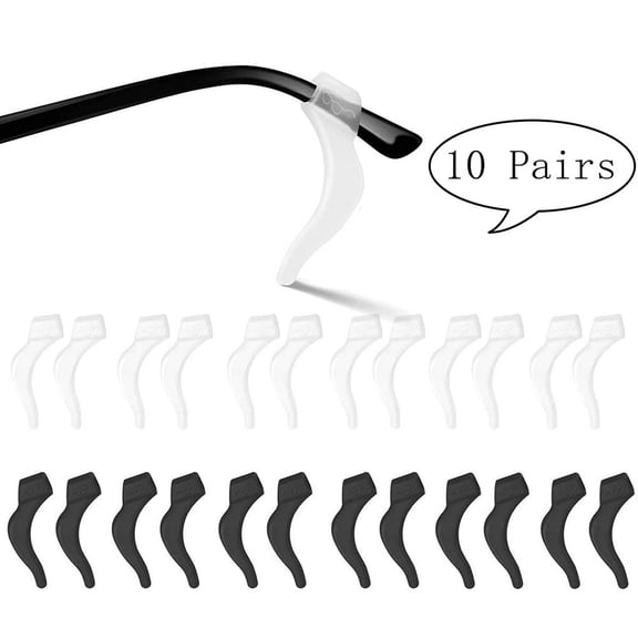 LNGOOR Anti-Slip Eyeglass Ear Grips Hook, Comfortable Silicone Elastic Eyeglasses Temple Tips Sleeve Holder-For Eyeglasses Sunglasses Spectacles Glasses Reading 10 Pairs (5 Black & 5 Clear)