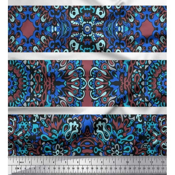 Soimoi Poly Georgette Fabric Stripe & Mandala Kaleidoscope Print Fabric by Yard 52 Inch Wide