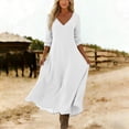 thumbnail image 4 of Lenago Plus Size Summer Dresses for Women Women's V-Neck Solid-Color Casual Long-Sleeved Short Dress White L, 4 of 7