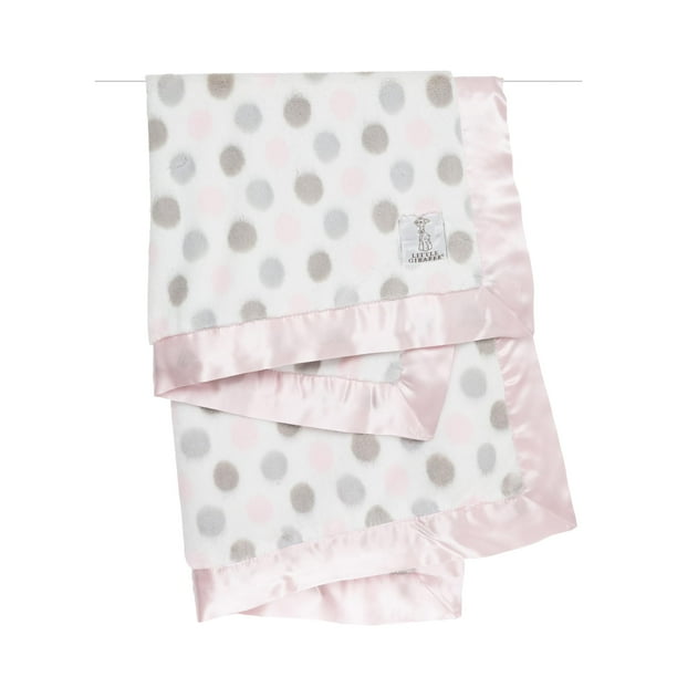 Manta para bebé Little Giraffe Luxe, ribete satinado rosa, 74 x 89 cm