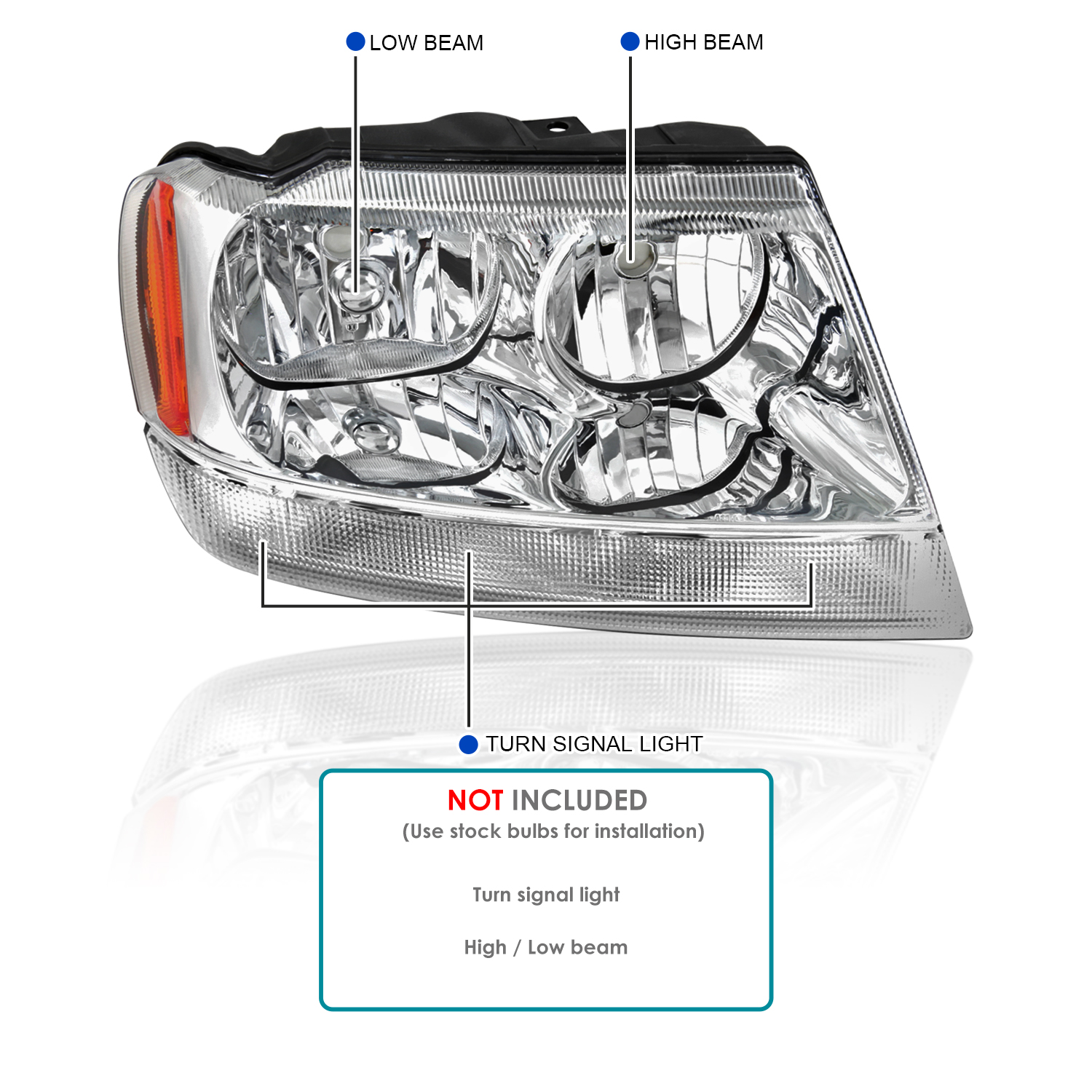 Pair Chrome Headlight Assemblies For Jeep Grand Cherokee 1999-2004 – Halogen