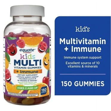 Equate Kids' Multivitamin Immune Dietary Supplement Gummies, Natural Fruit, 150 Count