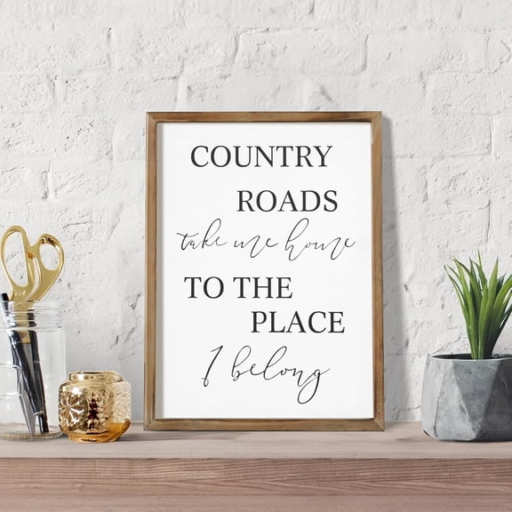 MODE HOME Country Roads Take Me Home Wall Sign for Home, Living Room, Large Farmhouse Country Sign with Solid Wood Frame, Vintage Wall Art Home Decor