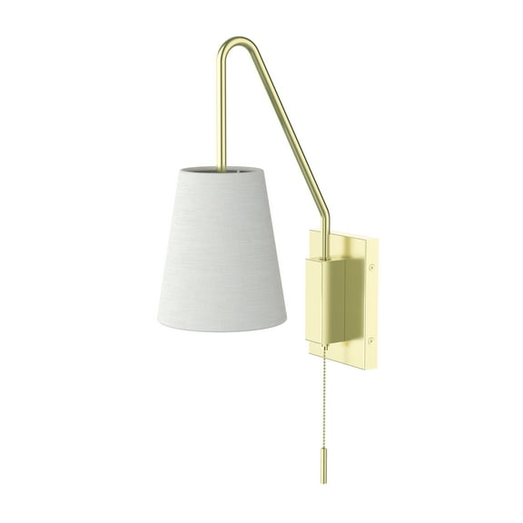 Wall Sconce with Pull Chain Switch, Bedside Wall Mounted Reading Lamps with Adjustable Sloped Arm and Fabric Linen Shade, Hardwired (Brushed Gold)