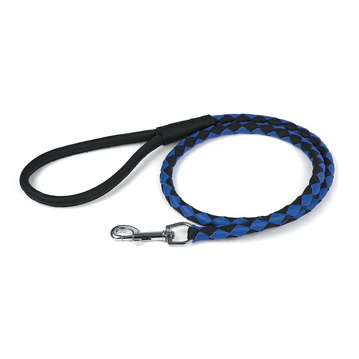 Dogline L2049-1-23 Dogline Round Braided Leather Leash, Black & Teal - 0.38 W x 48 L in.
