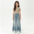 thumbnail image 2 of Otqutp Teen Girls Flare Denim Pants Baggy Wide Leg Elastic Waist Jeans Kids Cute Trendy Casual Denim Bell Bottom School Jean Bootcut, 2 of 8