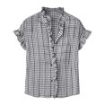thumbnail image 5 of Graphic Tees for Women French Style Summer Plaid Short Sleeve Tennis Blouse with Ruffled Collar for Women Casual Tee for Everyday Wear Gray M, 5 of 5