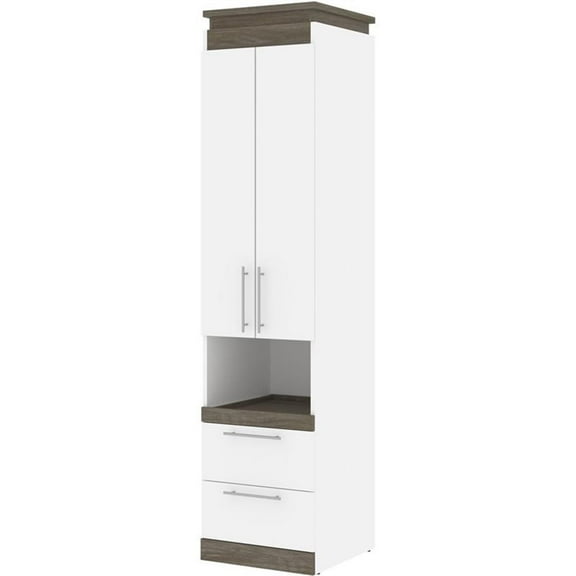 Pemberly Row 20" Storage Cabinet with Pull-Out Shelf in White and Walnut Gray