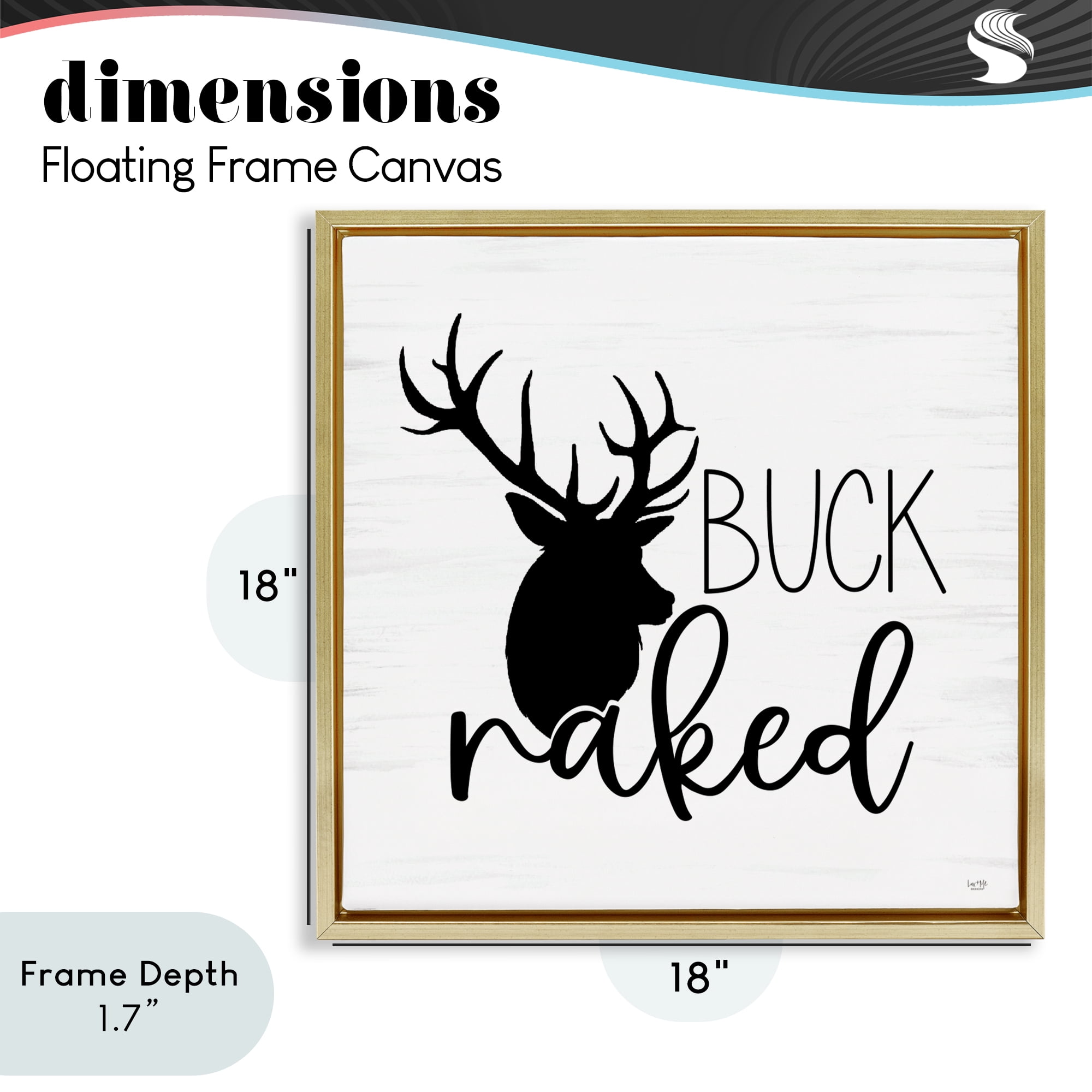 Stupell Industries Buck Naked Silhouette Gold Framed Floater Canvas Wall Art, design by Lux + Me Designs