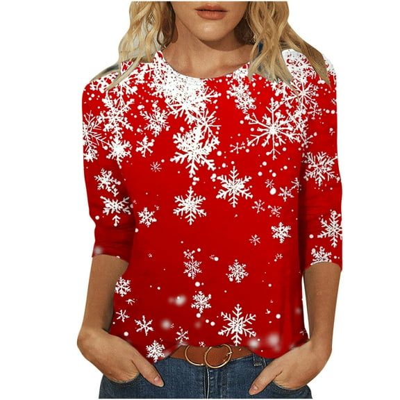 Christmas Tops for Women Fall Tops Sleeveless Dressy Funny 3/4 Sleeve Shirts Plus Size Fall Blouses 2025 Office