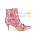 thumbnail image 3 of BLISSFUL STEP Rhiness Pointed Toe Stiletto Heel Glitter Ankle Boots for Women Pink 8, 3 of 4