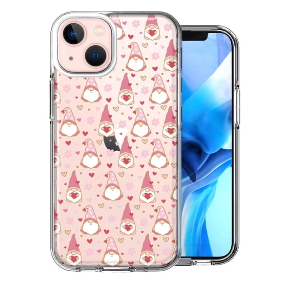 MUNDAZE Case for Apple iPhone 15 Plus Hybrid Shockproof Slim Hard Soft TPU Shell Heavy Duty Protective Phone Cover - Pink Blush Valentines Day Flower Hearts Gnome Characters Cute