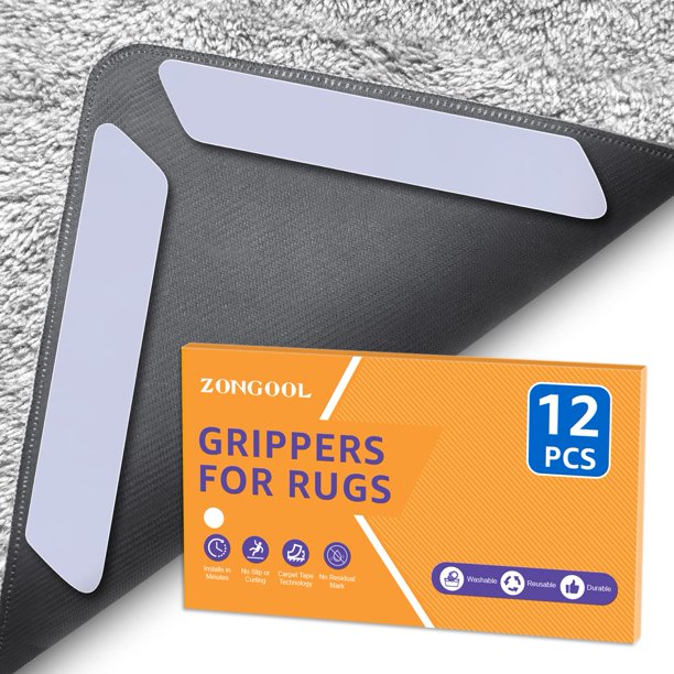 Cinta adhesiva para alfombras ZONGOOL, reutilizables y lavables, 12 unidades, color blanco