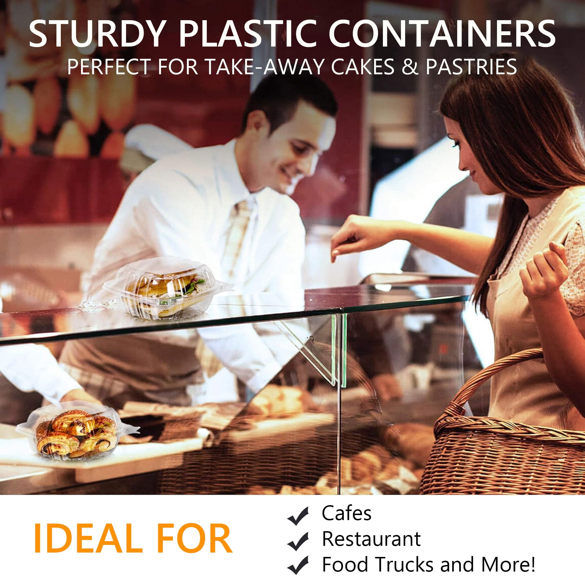 Tripumer 100 PCS Clear Plastic Food Containers Square Hinged Takeaway Containers Disposable Cake Containers with Lids Stackable Lunch Boxes Suitable for Salads Pasta Sandwiches Cookies