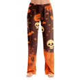 thumbnail image 4 of Orange Womens Halloween Pants Wide Leg Halloween Sleepwear Home Wear XL, 4 of 6