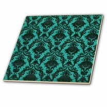 3dRose, Black Formal With Turquoise, 8 Inch Glass Tile