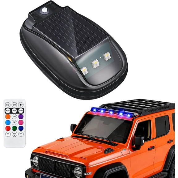 Solar Car Roof RGB Strobe Light with Remote Control, Smart Sensing Marker Light, Start Lights for Car Roof, Wireless LED Mount, 8 Colors, for Motorcycle, Vehicle, Truck, Night Driving