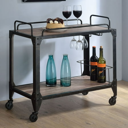 - ACME Caitlin Serving Cart, Rustic Oak and Black