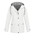 thumbnail image 5 of Ecqkame Womens Rain Coats Plus Size Waterproof Mid Length Hooded Jackets Striped Lined Zip Pocket Casual Outdoor Outerwear White M, 5 of 8