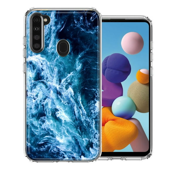 MUNDAZE For Samsung A21 Deep Blue Ocean Waves Design Double Layer Phone Case Cover