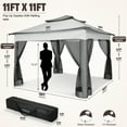 thumbnail image 3 of HOTEEL 11'x 11' Pop up Gazebo with 4 Mosquito Netting, Outdoor Canopy Tent with Double Roof Tops and 121 Square ft of Shade for Patio, Garden, Camping Shelter,Gray, 3 of 9