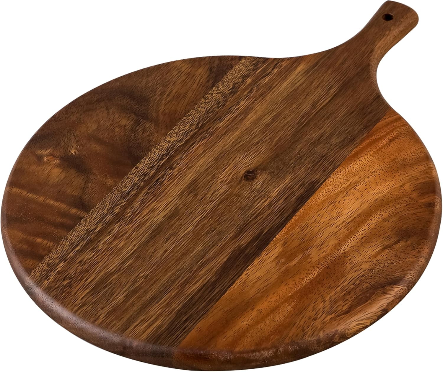 SOFE Walnut Wood Pizza Serving Board, 12" Round Thick Cutting Board with Handle, Decorative Wooden Chopping Boards for Kitchen, Cheese/Charcuterie Board for Bread, Vegetables, Fruit, Meat