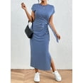 thumbnail image 6 of Sexy Dance Women's Summer Striped Short Sleeve T Shirt Dress Casual Tie Waist Bech Long Sundress Ladies Office T Shirt Dresses blue XL, 6 of 8