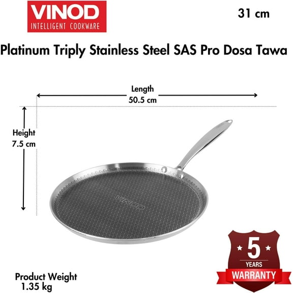 Vinod SAS Pro Platinum Triply Stainless Steel Dosa Tawa - 31 cm