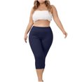 thumbnail image 7 of Stamzod Workout Leggings Summer Solid Color Elastic Waist Gym Leggings Casual Slim Fit Plus Size Yoga Capri Leggings for Women Dark Blue XXXL, 7 of 7