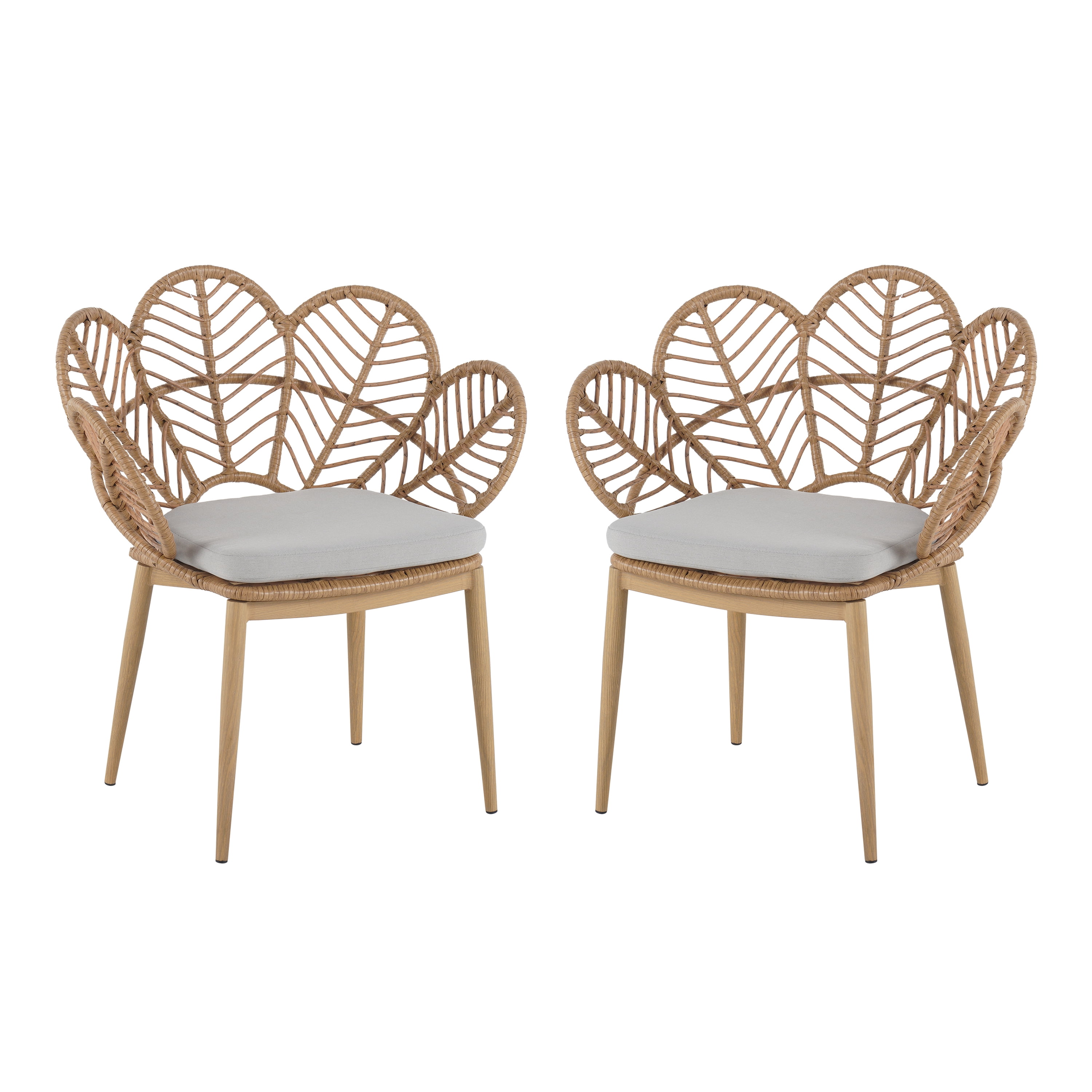 Outdoor Wicker Peacock Shape Papasan Style Chair for Patio Garden, Light Brown