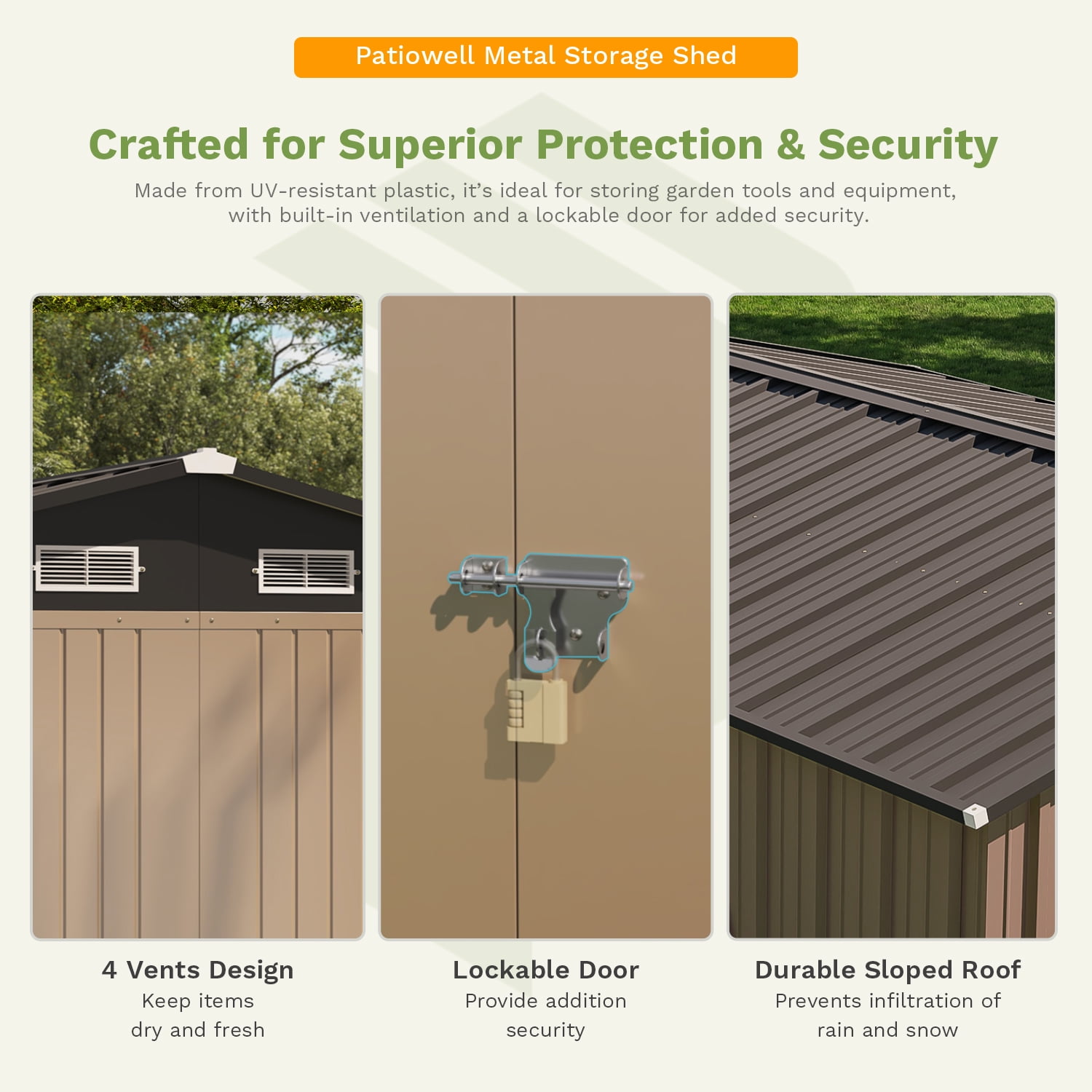 Patiowell 12'x10' Metal Outdoor Storage Shed with Double Lockable Doors & Air Vent for Garden, Backyard, Patio, Brown